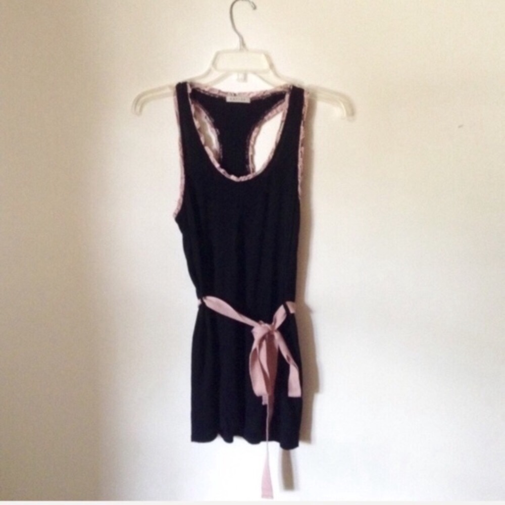 Katie K Black Tunic with Blush Lace Trim